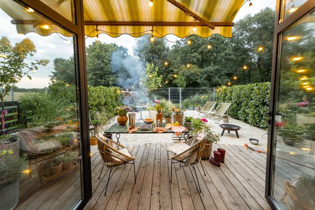 terraza de madera cubierta con techo
